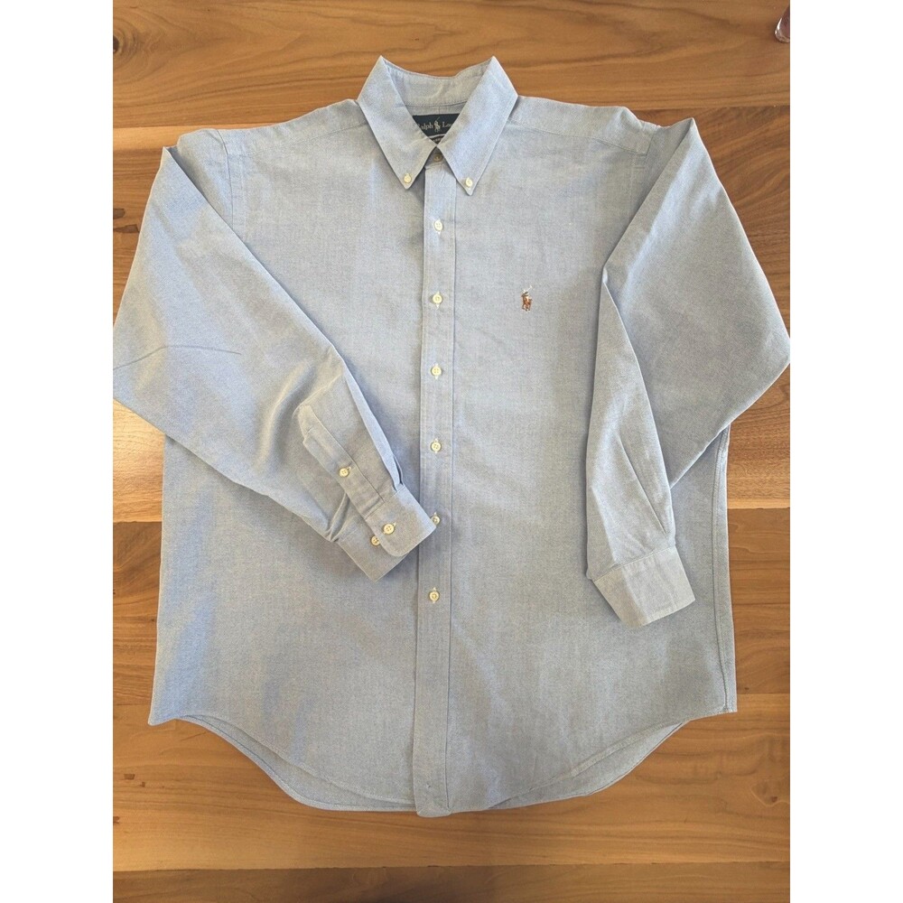 VTG Ralph Lauren Shirt Button Men 16.5 34/35 Classic Fit Blue Oxford Flesh Pony